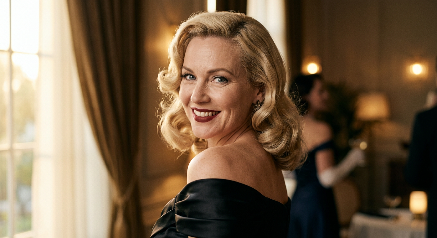 Portrait glamour d'une femme incarnant l'élégance des icônes pin-up des années 50.