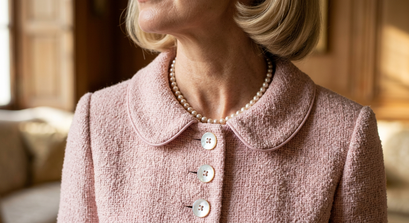 Tailleur vintage pastel annee 60 avec boutons perles et col claudine