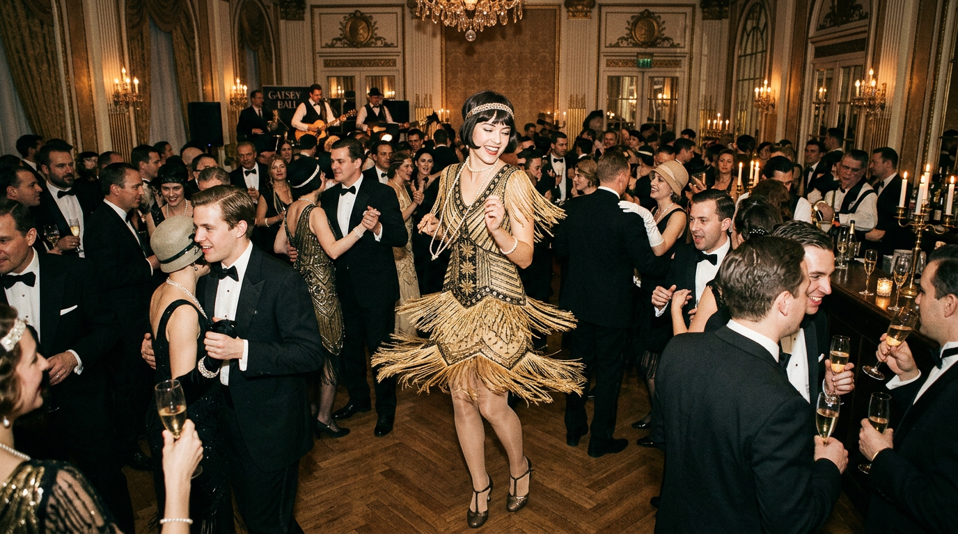 Robe Charleston scintillante ornée de perles et de franges pour une soirée Gatsby