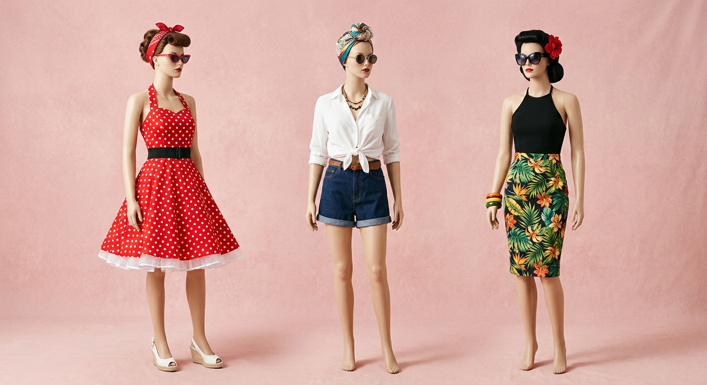 Trois tenues de festival style pin-up des années 50.