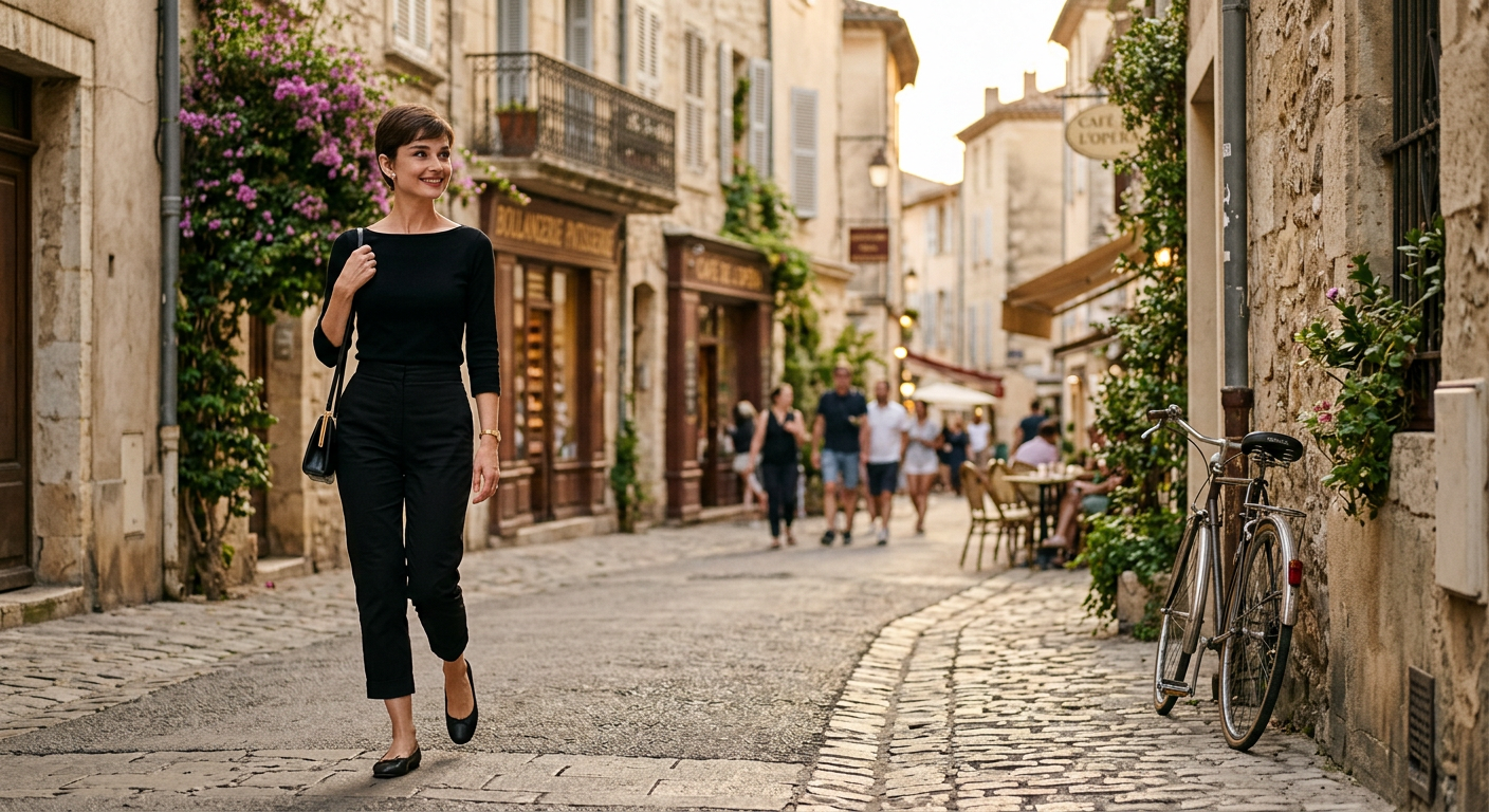 Jeune femme chic des années 50 portant des ballerines avec un pantalon capri.