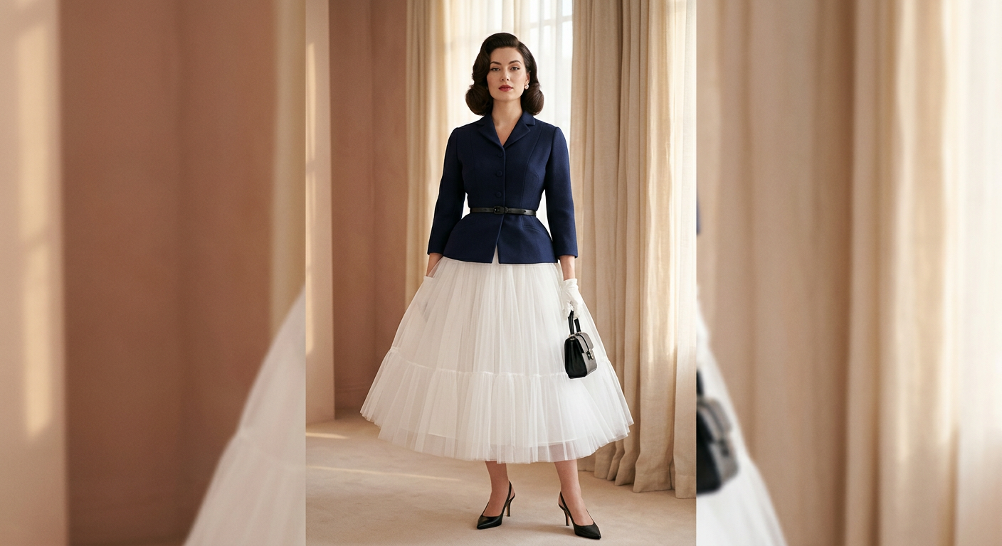 Une pin-up moderne portant une interprétation du New Look de Dior des années 50.